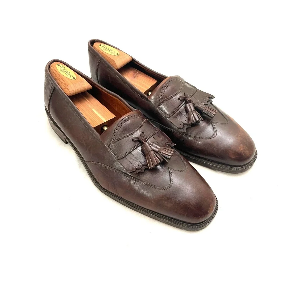 Brooks Brothers Tassel Loafers 13 Brown Leather Wingtip Kiltie Made in Italy